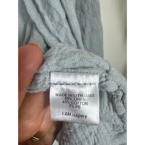 FLAX Textured Linen Cotton Blend Open Front Relaxed Fit Cardigan - Light Blue - Picture 3 of 6